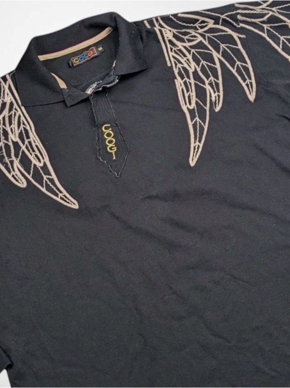 Vintage COOGIE Feather Angle Wings Embroidery Black Long Sleeve shirt